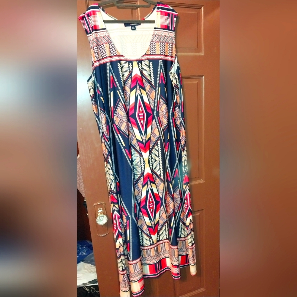 Denim 24/7 Multi Color Maxi Dress, stretchy material Size 1X